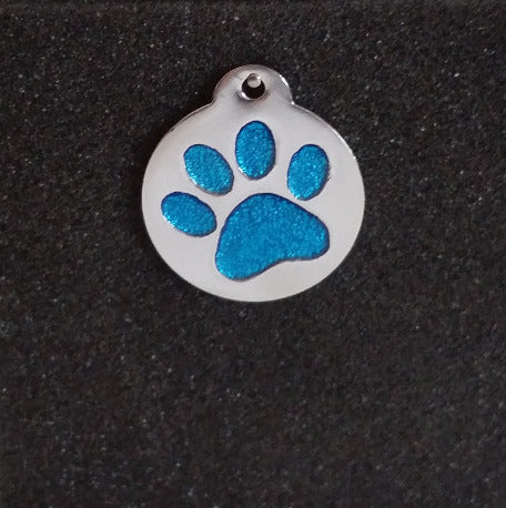 Glitter Enamel Paw Small Dog/Cat Id Tag - Blue
