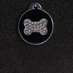 Swarovski Round with Bone Large Dog Id Tag - Black